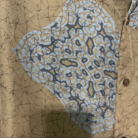 Vintage Kaid mens size XL 100% silk olive green and blue silk button up! - Picture 4 of 6